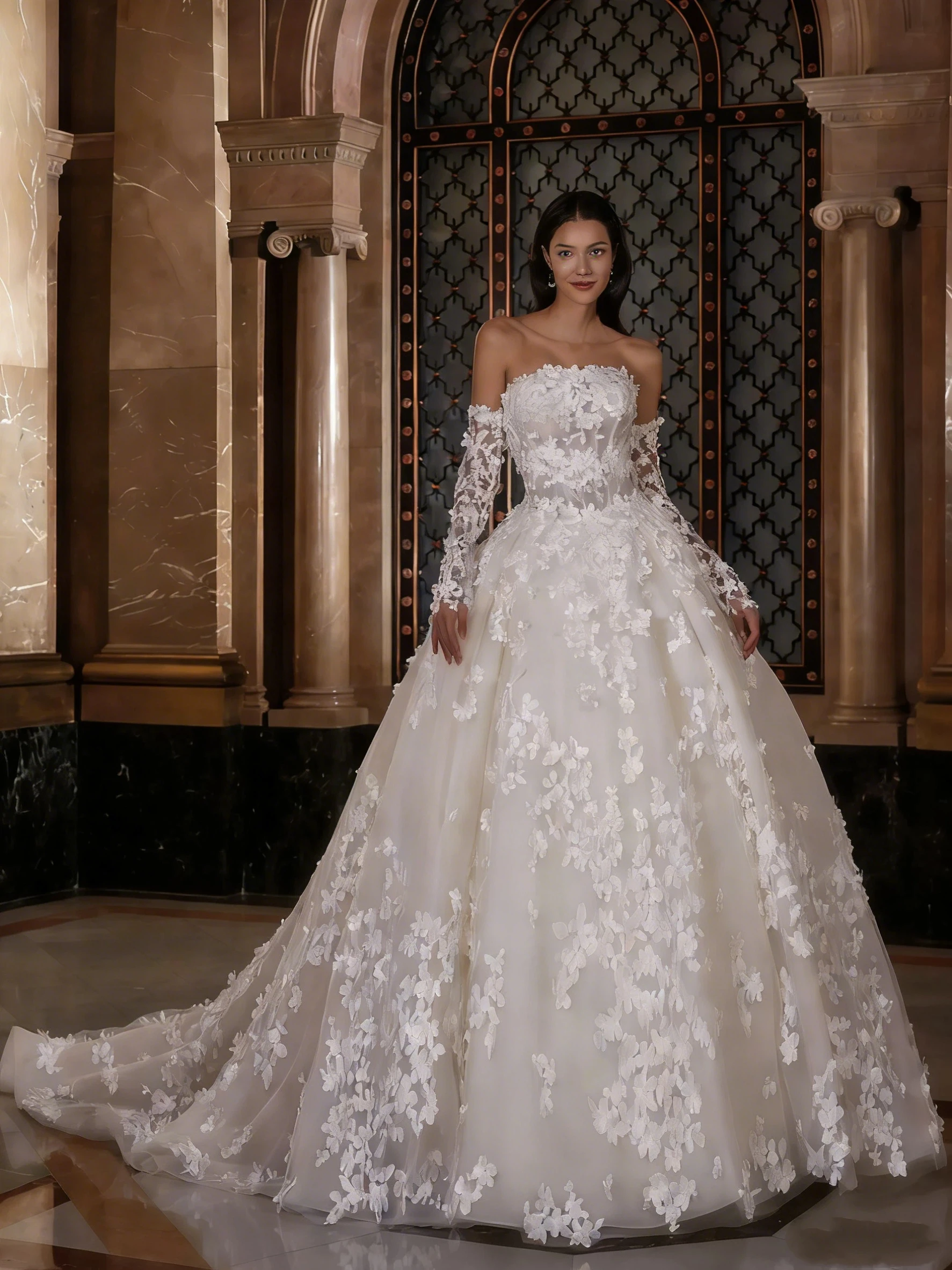 

Elegant White A-Line Exquisite 3D Flower Decal Women's Wedding Dress Sexy Strapless Backless Princess Bridal Gown Customized