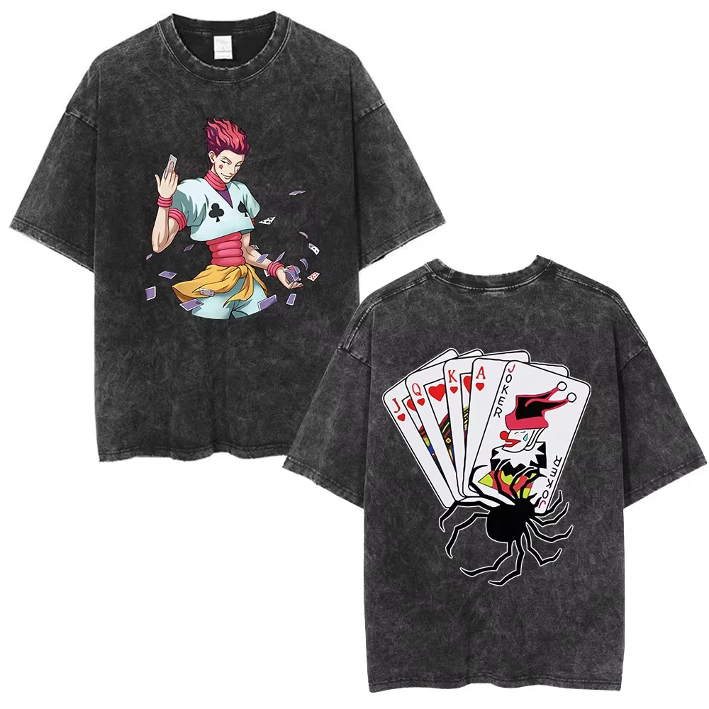 

Vintage Washed Anime Hunter X Hunter T Shirt Spider Phantom Troupe Hisoka Chrollo Short Sleeve T-shirt Men Women Summer T-shirts