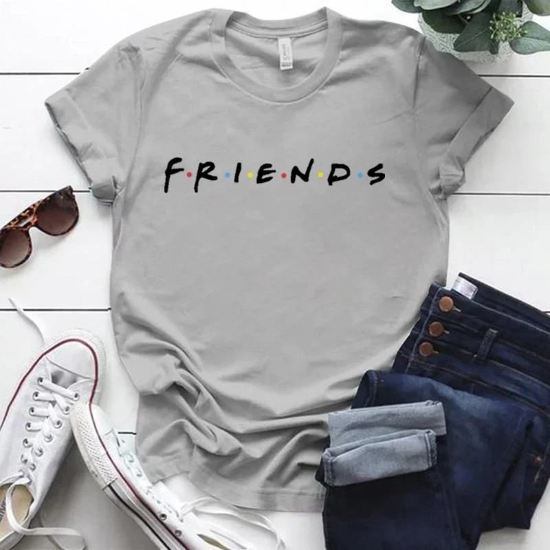 2024 Women\'s Fashion Printed Friends Print T-shirts Summer Casual Loose Round Neck Creative Personalized T-shirts Cotton Tops