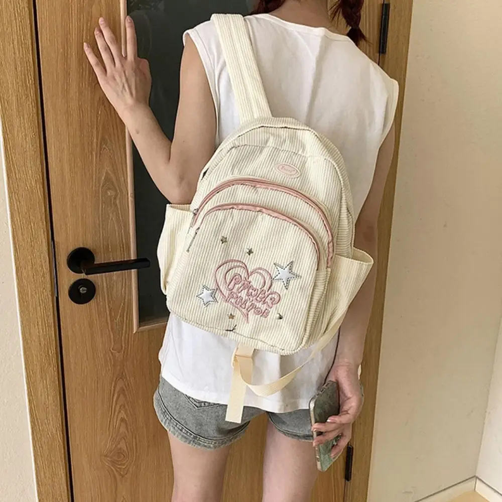 スモールパック コーデュロイ バックパック ソリッドカラー 韓国スタイル スター ラブ ショルダーバッグ スポーツ 複数のポケット カジュアル バックパック アウトドア