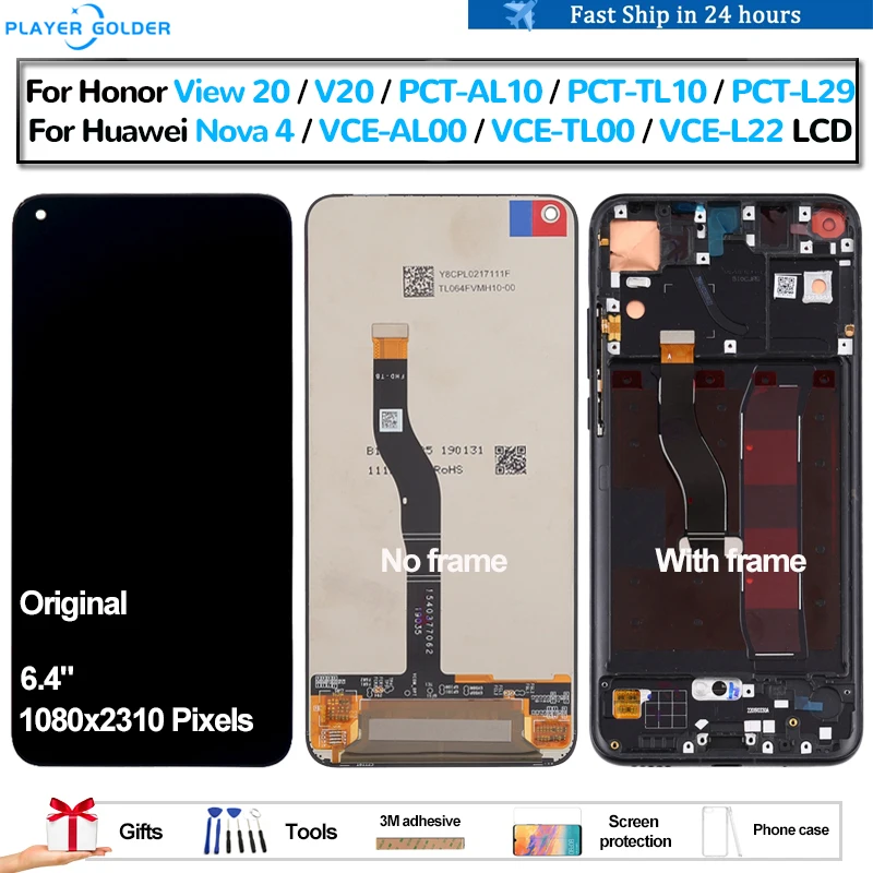 Original For Honor View 20 V20 For Huawei Nova 4 PCT-AL10 VCE-AL00 Pantalla lcd Display Touch Panel Screen Digitizer Assembly