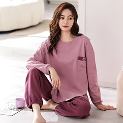 Spring and Autumn 100％ Cotton Women Pajamas Set Big Size M-3XL Casual Pijama Long Sleeve Sleepwear Female Homewear