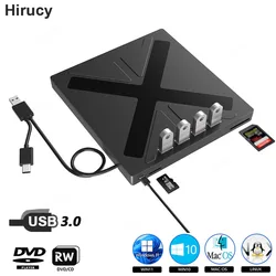 USB3.0 7-in-1 External DVD Optical Drive CD DVD Player Reader Portable Burner with SD TF Card Slots for PC Laptop