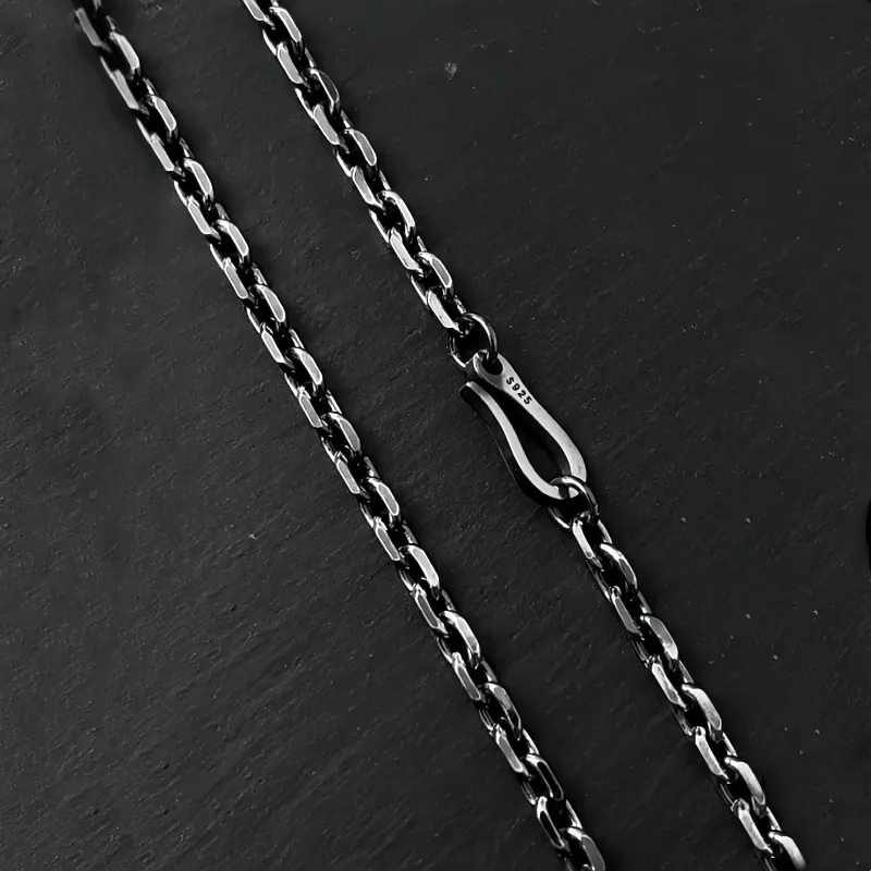 BOCAI New Real  Pure s925 Silver Man and Woman Necklace Fashion Car Flower Cross Necklace 2.1MM~4MM Retro Long Sweater Chain