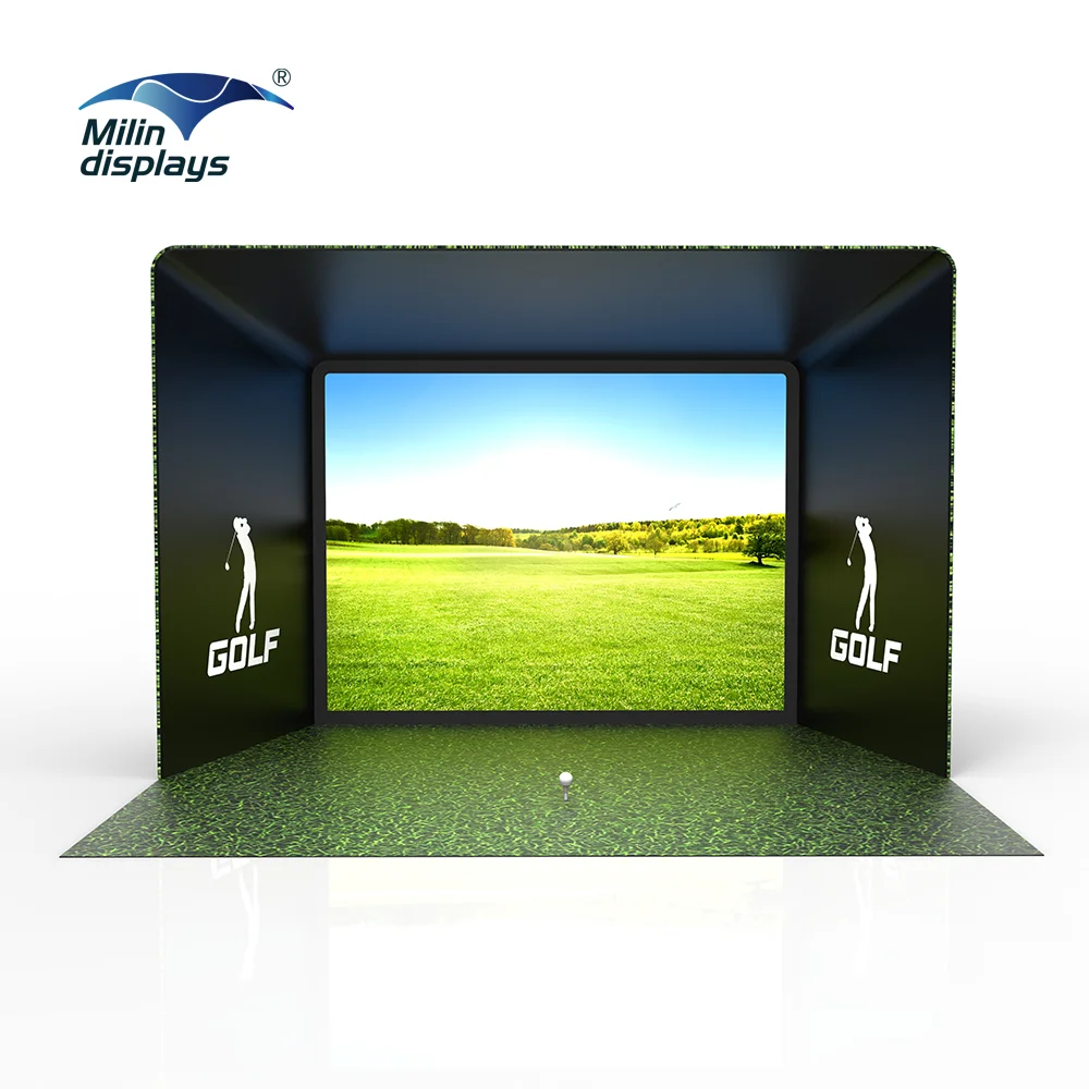 

Milindisplays Indoor Home Golf Simulator Enclosure With Retractable Impact Aluminium Floor Portable Golf Simulator Screen
