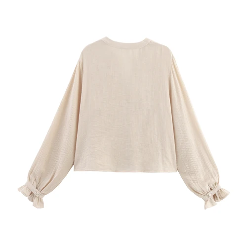 Imagen 2 del producto Ropa de mujer 2025 verano nuevo producto moda estilo europeo y americano bordado hueco casual camisa corta de manga larga