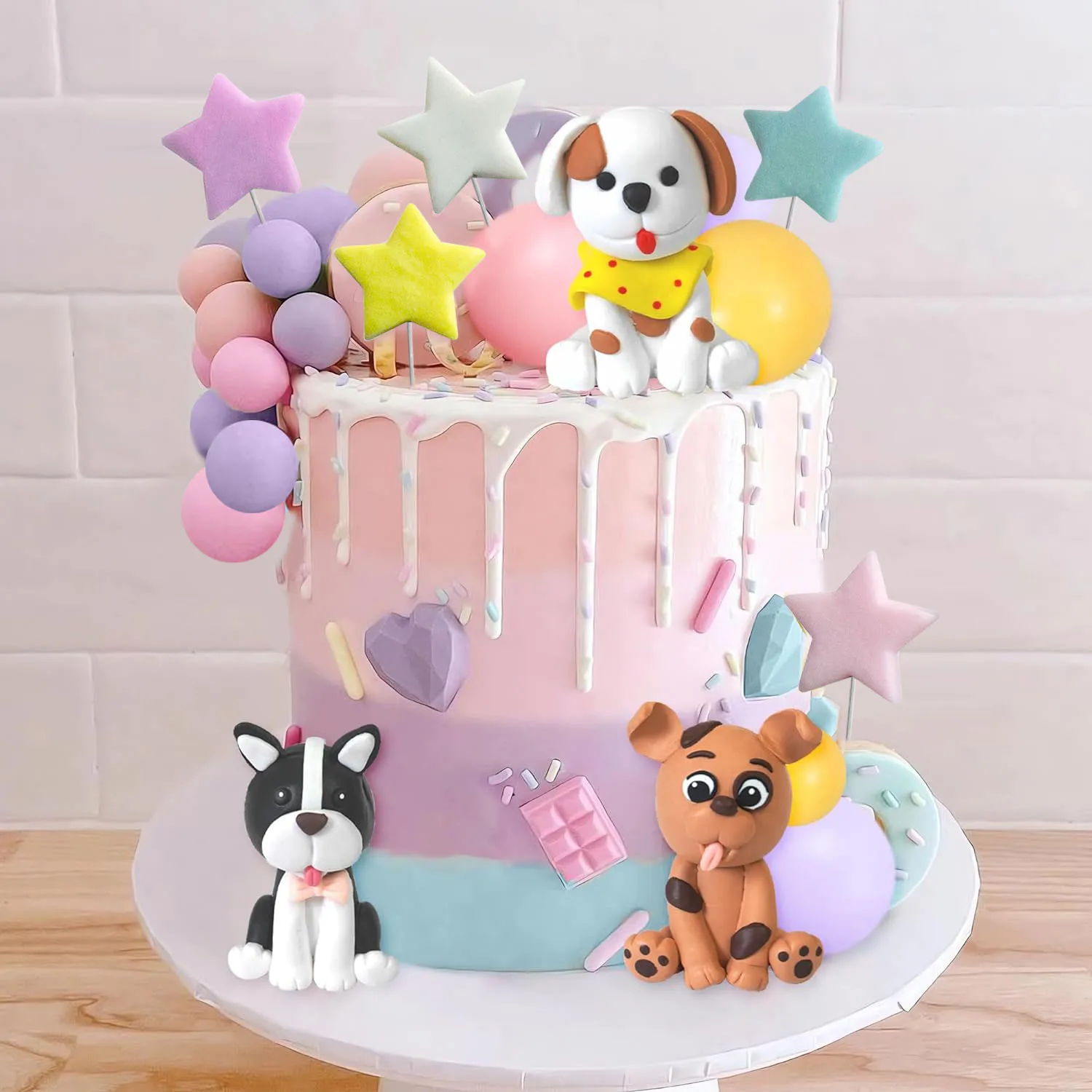 17 Stück Hunde-Kuchenaufsatz, Ton, Welpe, Stern, Gelb, Rosa, Lila, Kugel, Kuchenaufsatz für Hundethema, Geburtstag, Hund, Haustier, Partyzubehör – Detail 5