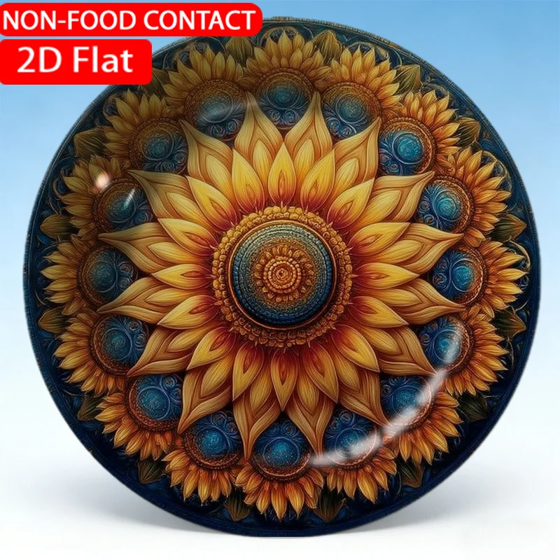 1pc Elegant Ceramic Decorative Plate- Mandala Sunflower Yellow Theme Design Non-Food Contact, Home Desk Ornaments, Living Room