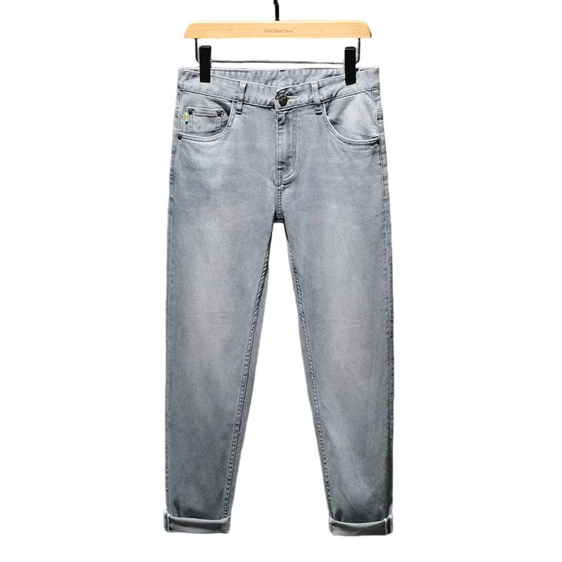High-End Light Gray Jeans Men's Summer Fashion All-Matching Street Korean Stretch Slim Fit Skinny Casual Fashion Brand Pants