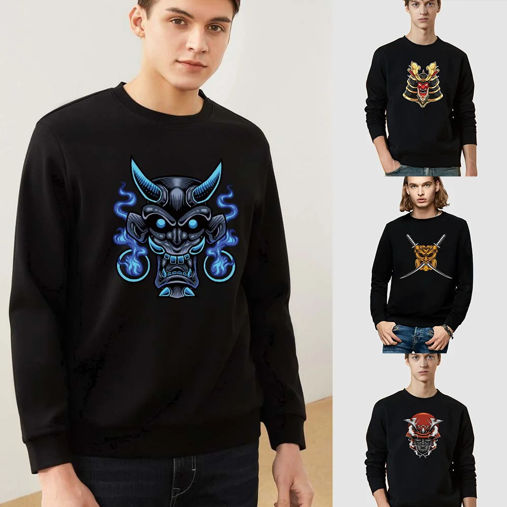 

Men's Round Neck Clothing Long Sleeve Sweatshirt Casual Warm Pullover Monster Print Pattern Black Commuter Soft Polyester Hoodie