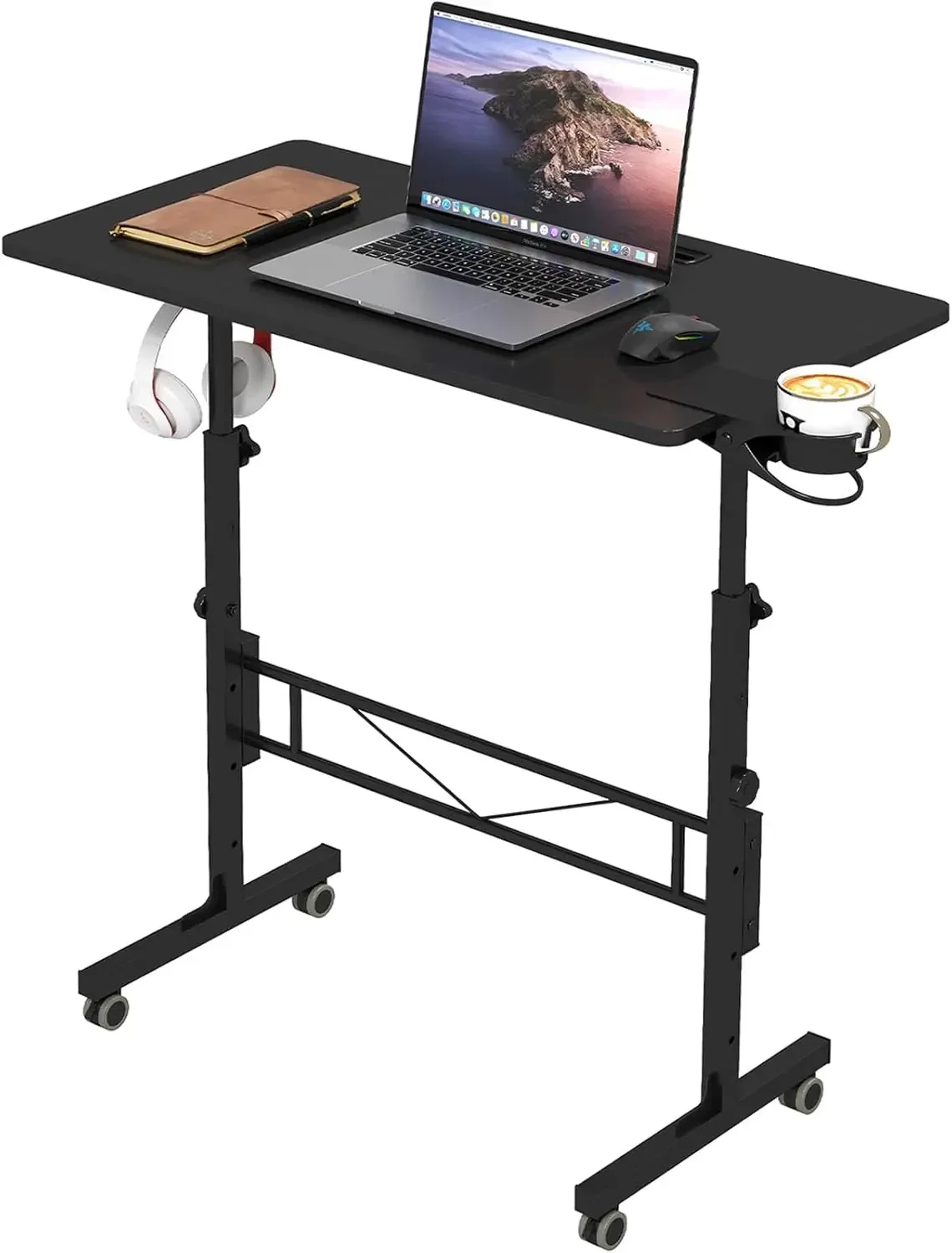 

Modern Adjustable Standing Computer Desk, Standing Laptop Cart with Wheels, Black