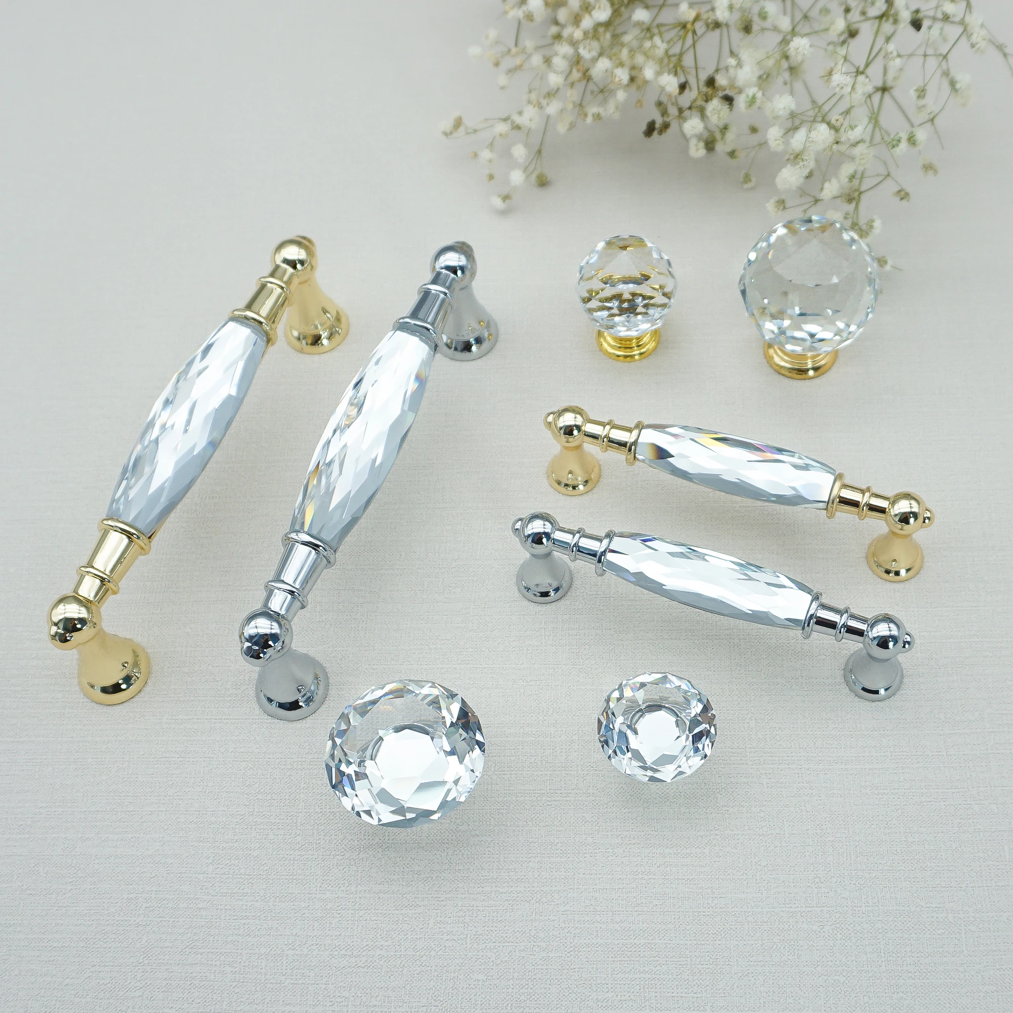 Gold Chrome Cabinet Handles Drawer Single Hole Knobs Luxury Wardrobe Dresser Pulls Modern Kitchen Accessories Furniture Hardware