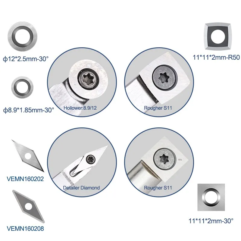 Imagem -04 - Carboneto Insert Cortadores Lâminas para Detailer Hollower Finisher Rougher Ferramentas de Torneamento Lâmina Ferramenta Torno de Madeira 13 Peças