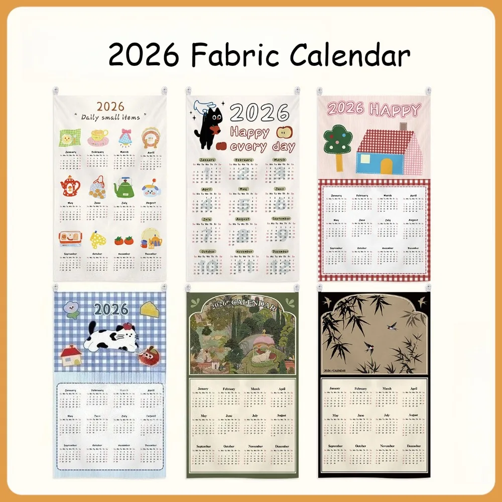 2026 Fabric Wall Calendar with Velcro Sticker Cute Cartoon Multi-Style Hanging Calendar Home Office Decor Schedule Planner Gifts