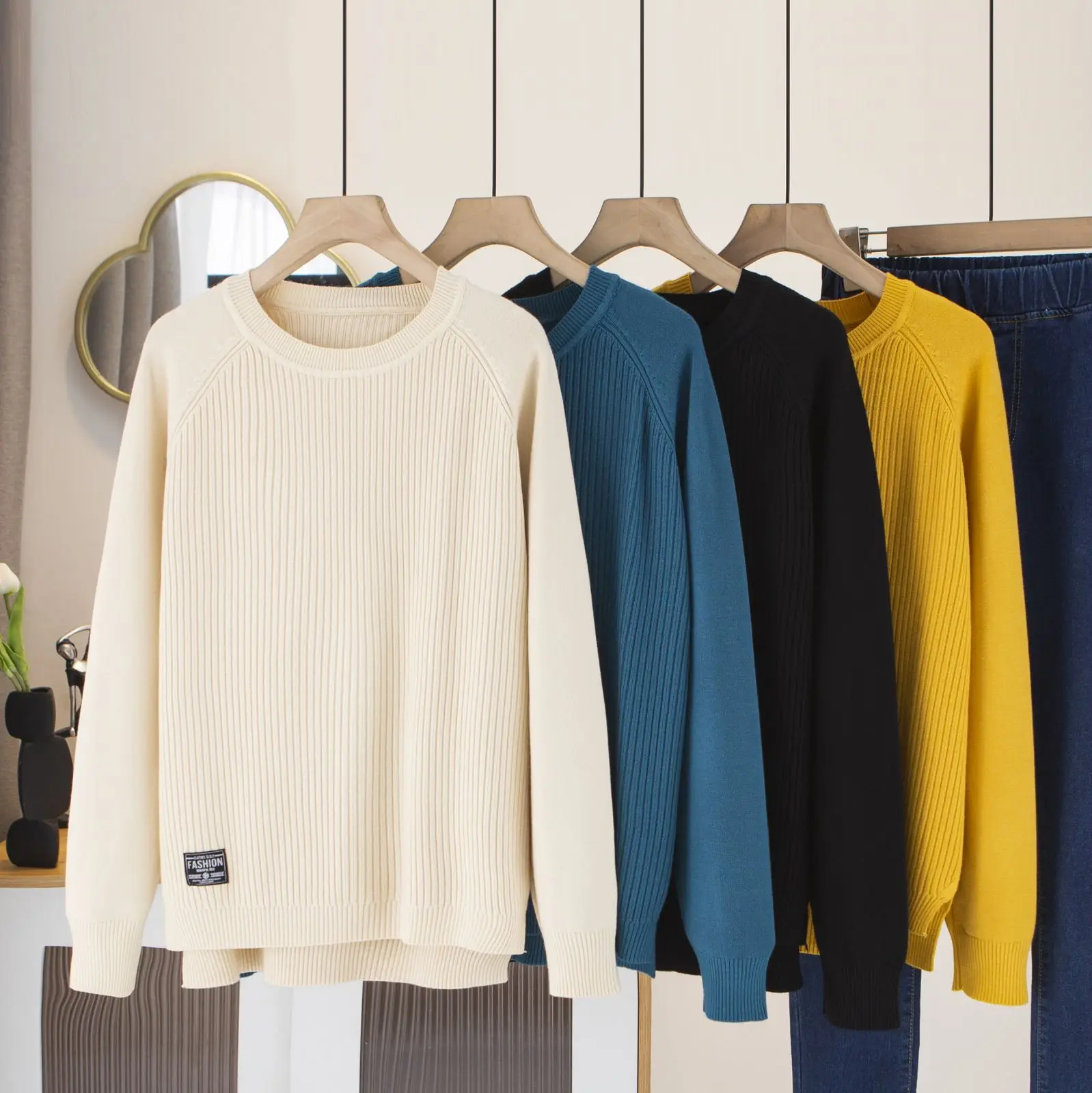 Simple Labeling Hem Slit Knit Sweater Womens Plus Size Autumn Winter Casual Clothing Long Sleeve Jumpers Curve Knitted Pullovers