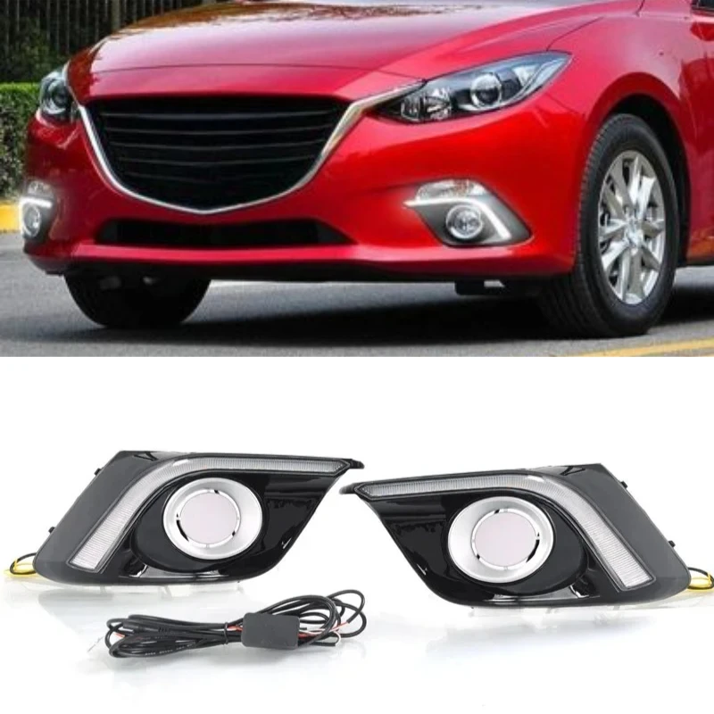 2Pcs Car Led Daytime Running Light Front Fog Lamp DRL Yellow Dynamic Turn Signal Night Blue For Mazda 3 Axela 2014 2015 2016