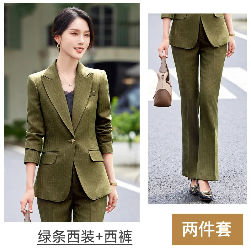 Professional Women's Suit2024New ฤดูใบไม้ร่วงสีม่วงลาย High-end ธุรกิจชุด WorkwearolBusiness Casual Professional เครื่องแต่งกาย