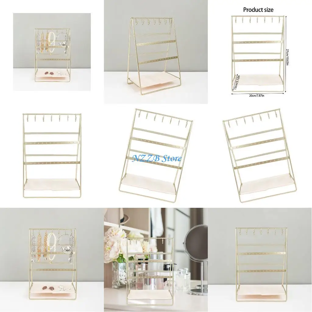 

T21F Настольная витрина для ювелирных изделий, 6-ярусная позолоченная железная подставка для серег, ожерелья