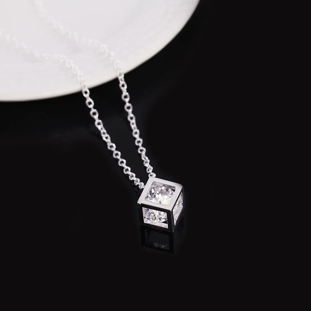 925 Sterling Silver Fashion Jewelry 18 inches Square Shiny AAA Zircon Pendant Necklace For Women Men Wedding Birthday Gifts