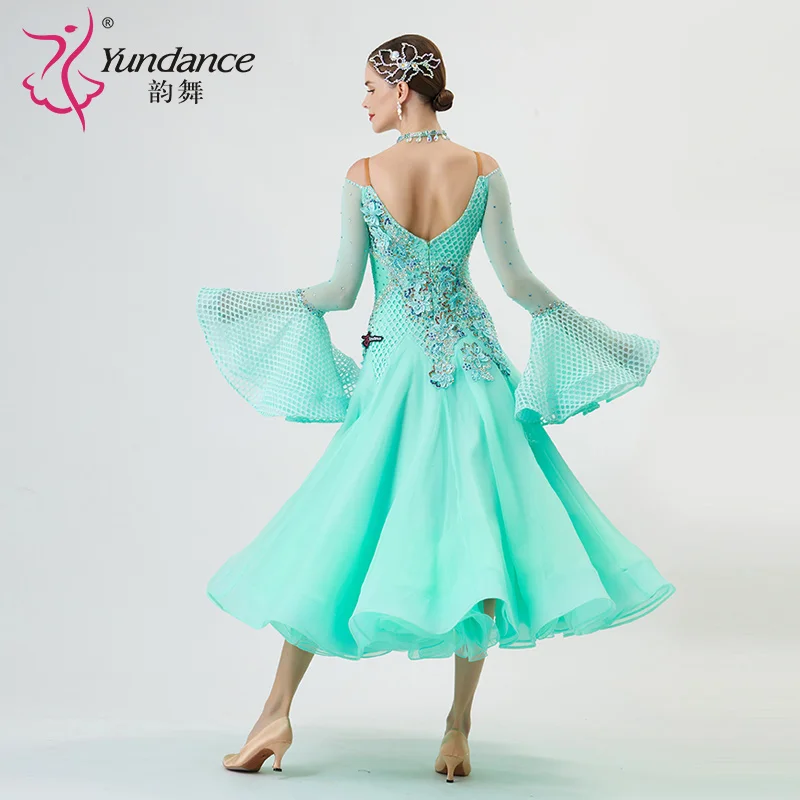 B-22131New Women Modern Dance Rhinestone Color Diversity Dress Ballroom National Standard Waltz Competition Performance