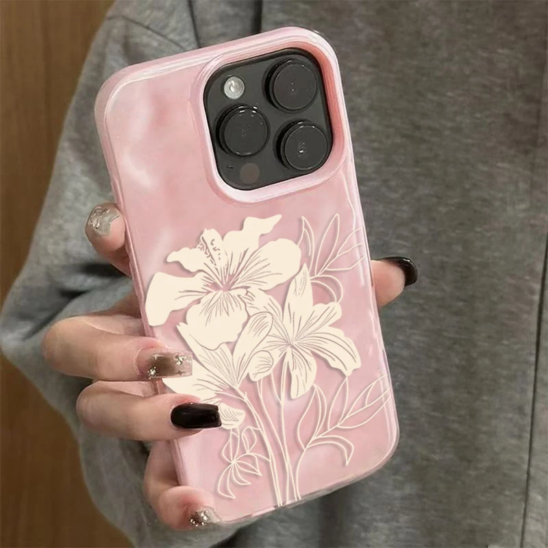 Minimalistisches Blumenmuster Handyhülle für iPhone 17 16 15 11 14 13 12 Pro Max Plus 17Air Falten-Wellen Weiche Silikon TPU Schutzhülle – Detail 1