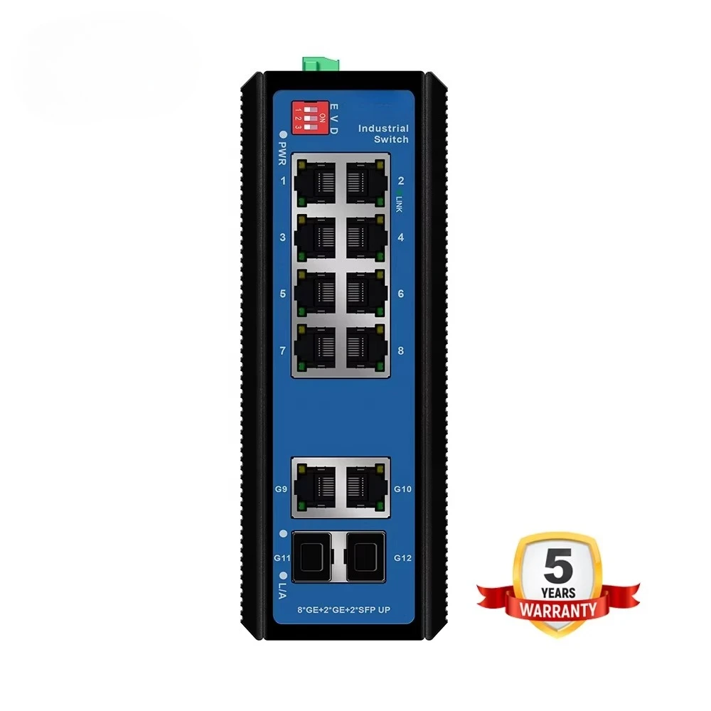 AI Watchdog Industrial Ethernet Switch Rail-type Installation 1000M 12 Ports Industrial Fiber Switch With the Dial Code Switch