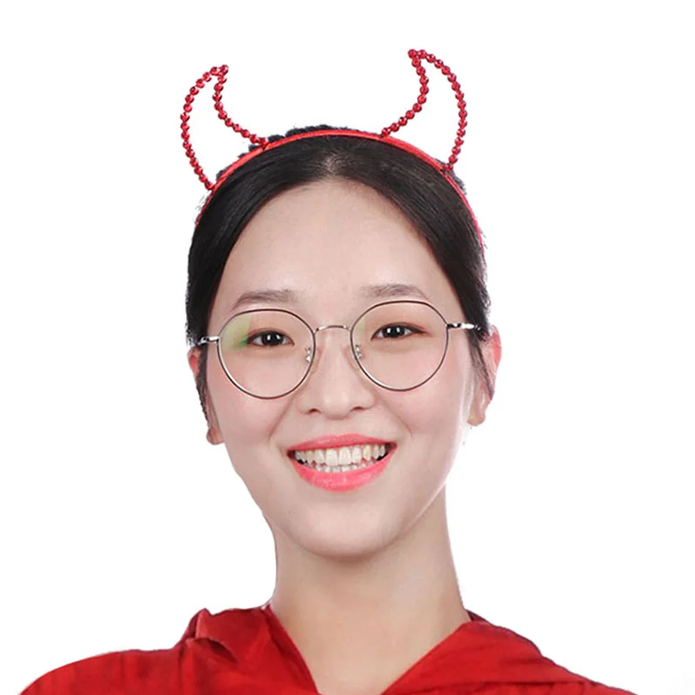 

2 PCS Rhinestone Horn Hairband Party Accessories Halloween Headdress Supplies Rhinestones Headband Red