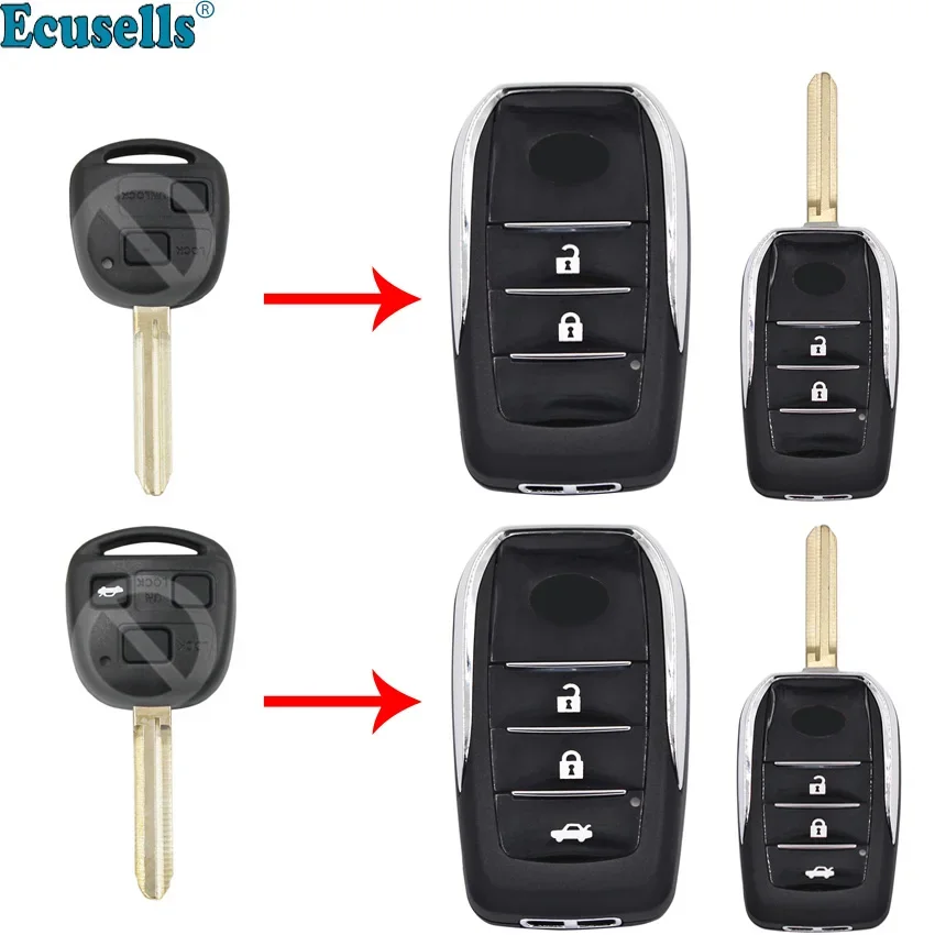 

Modified 2/3 Button Flip Car Remote Key Shell Case for Toyota Corolla Camry Picnic Land Cruiser Highlander RAV4 TOY43 Uncut