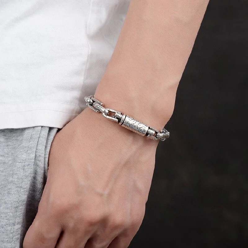 

Exquisite U Shape Rattan Grass Pattern Silver Bracelet 18/20/22CM Vintage Lucky Chain Men Party Stylish Jewelry Gift