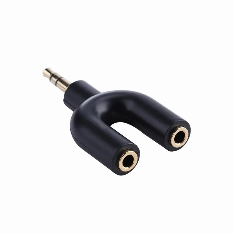 U Type Adapter Y Shape 3.5mm Stereo Audio Jack Headphone 1 to 2 Earphone Microphone Splitter For MP3/4 Player Share Music B5
