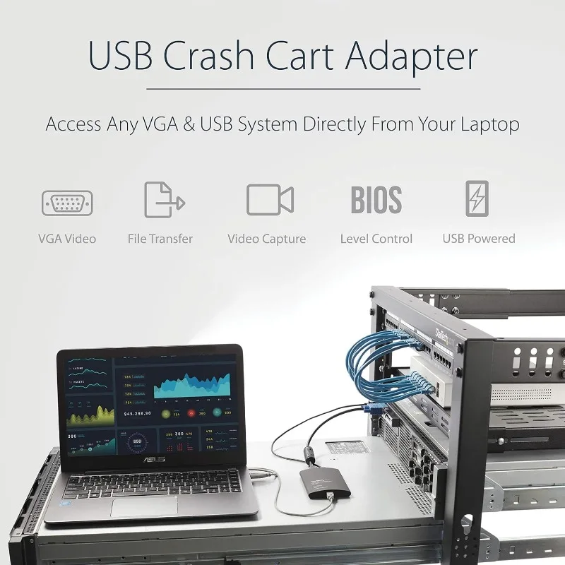 USB Crash Cart Adapter - File Transfer & Video - Portable Server Room Laptop to KVM Console Crash Cart (NOTECONS02), Black