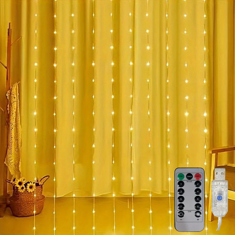 LED Curtain Light String USB Powered 8 Modes Christmas New Year Party Holiday Lights Home Wedding Birthday Room Decor Aesthetic
