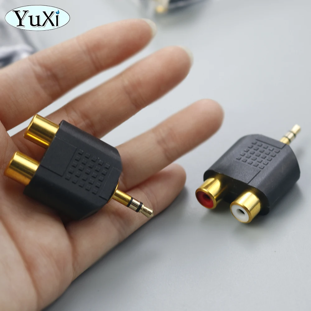 2Pcs 3.5 mm Male to Dual 2 RCA Female Audio Video Adapter Connection Lotus Three Split RCA RF Connector AV Repair Parts