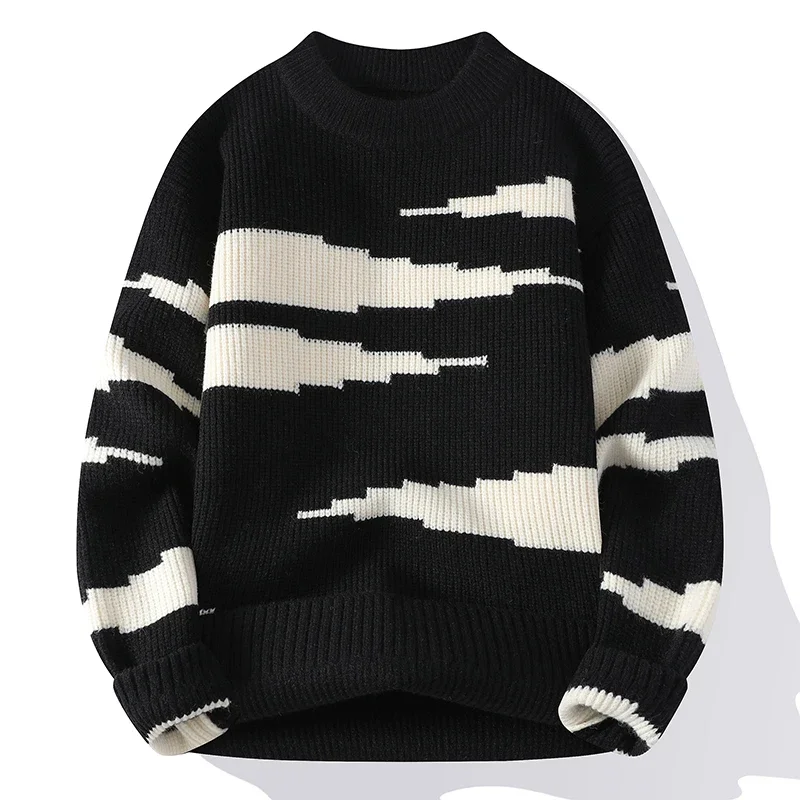 Japanese Retro Colorblocking Pullover Sweater for Men 2024 Autumn Winter New Round Neck Sweater Unisex Knit Sweater