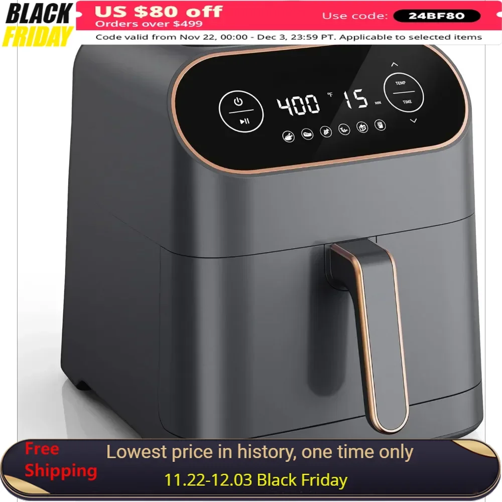 9QT Electric Air Fryers with LCD Touch Control Panel and Nonstick Basket & Temperature Control, 6-in-1 Airfryer Oilless Oven