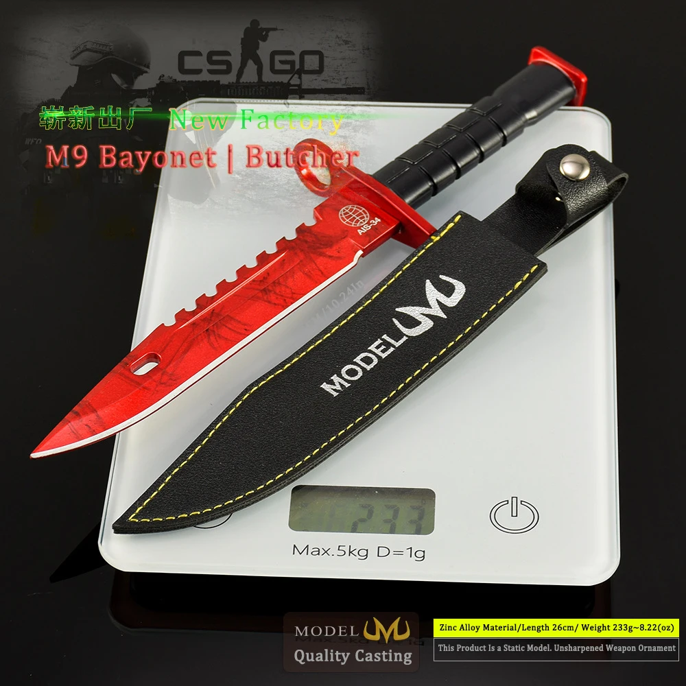26CM/10.24in Counter Terrorism Battle Game M9 Bayonet Butcher All-Metal Collectible Ornament Boy Gift Toy Sword Weapon Model