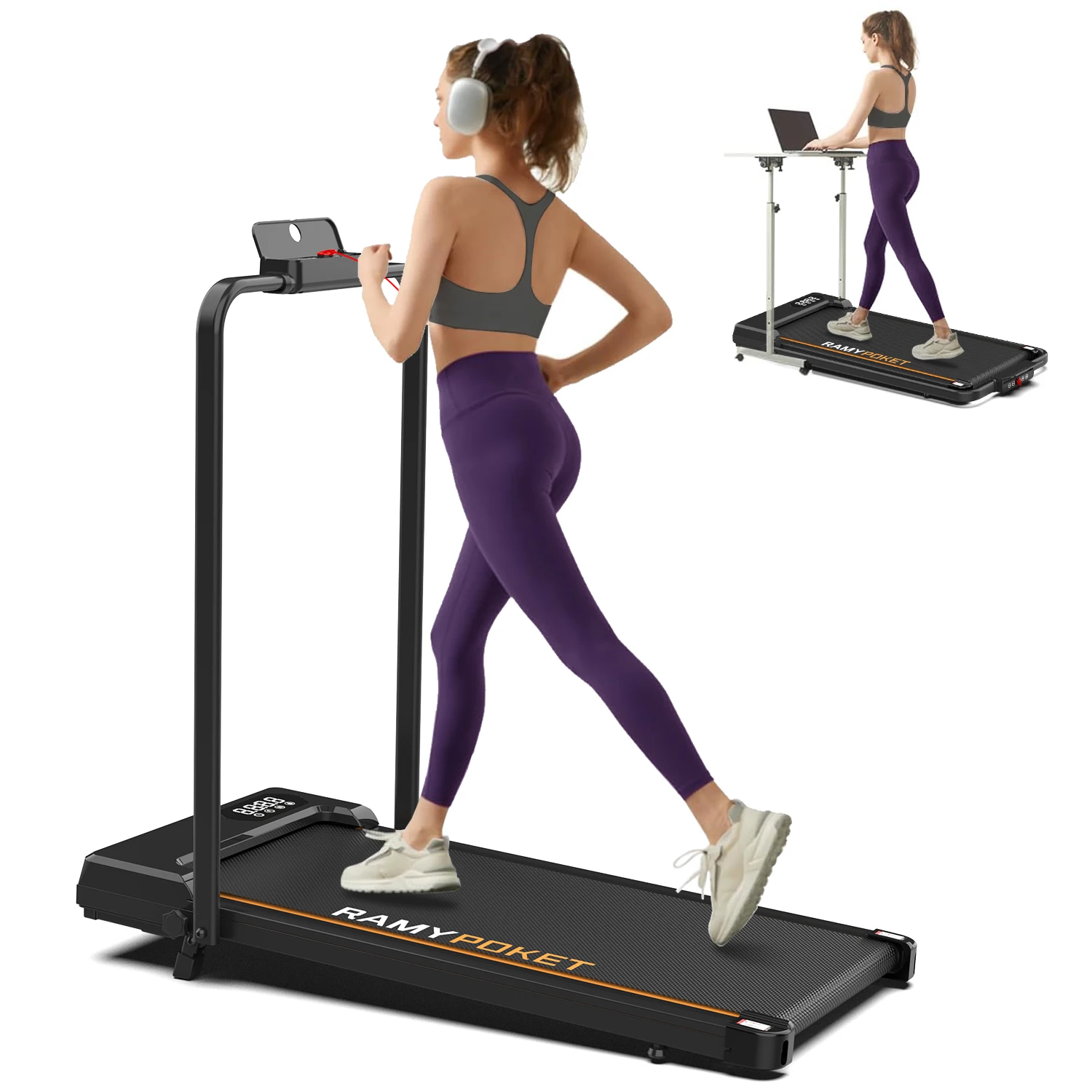 RAMYPOKET Opvouwbare loopband met stille 2.5PK 5-in-1 9% hellingshoek APP 1-10KM/H Met LED display en afstandsbediening Max. belasting 150KG Loopbanden voor thuis en kantoor