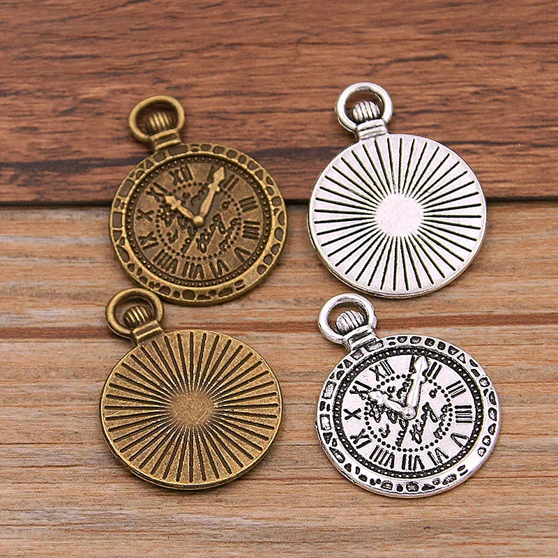 10PCS 21*29mm 2 Color Vintage Metal Zinc Alloy Round Steampunk Clock Charms For DIY Necklace Bracelet Jewelry Making Findings