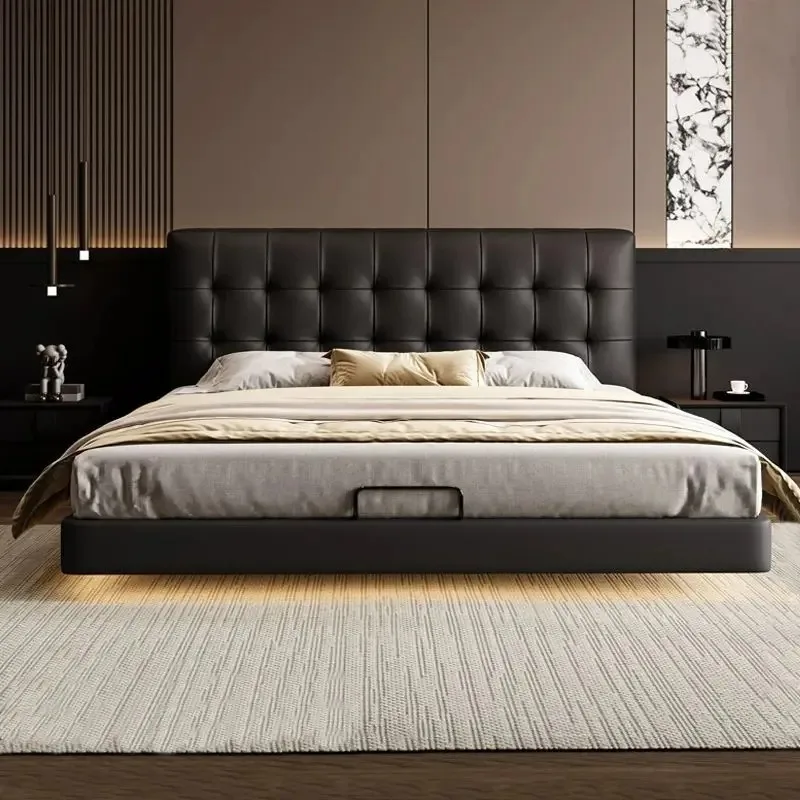 Italian minimalist leather double bed