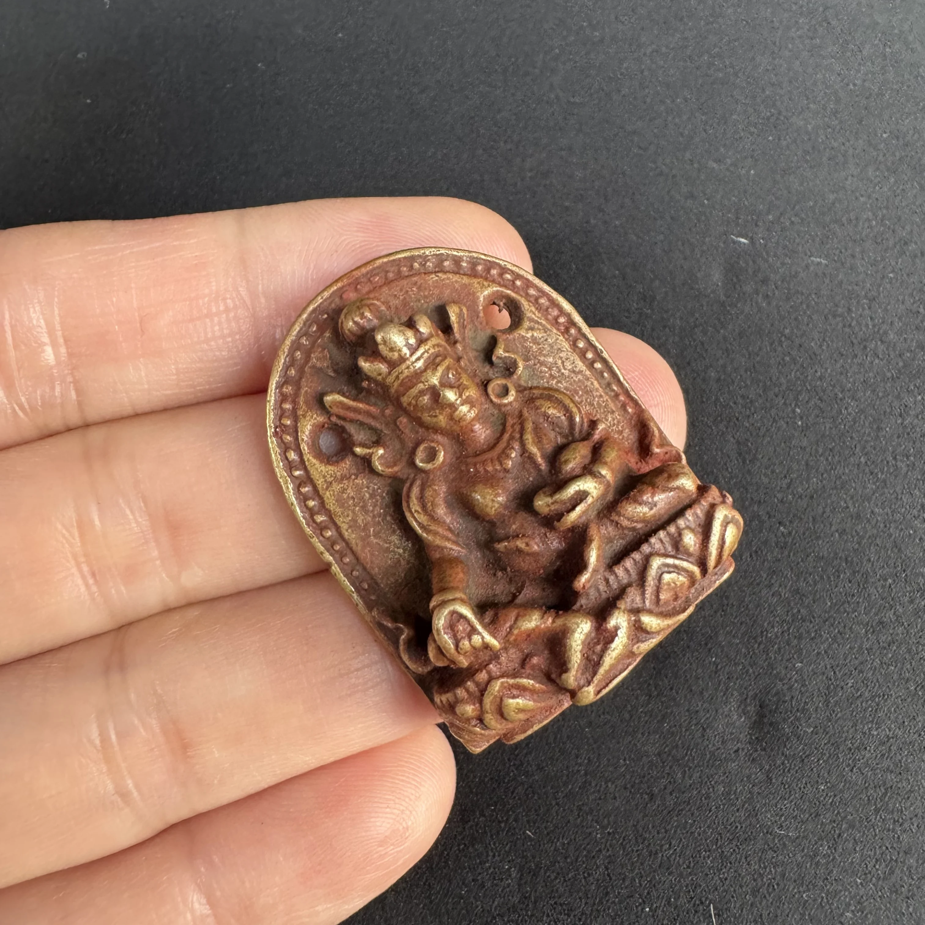 Handcrafted Zhu Sha Red Yellow Cai Shen Pendant Exquisite Brass Keychain Necklace Charm Home Decor Small Statue Bag Decoration