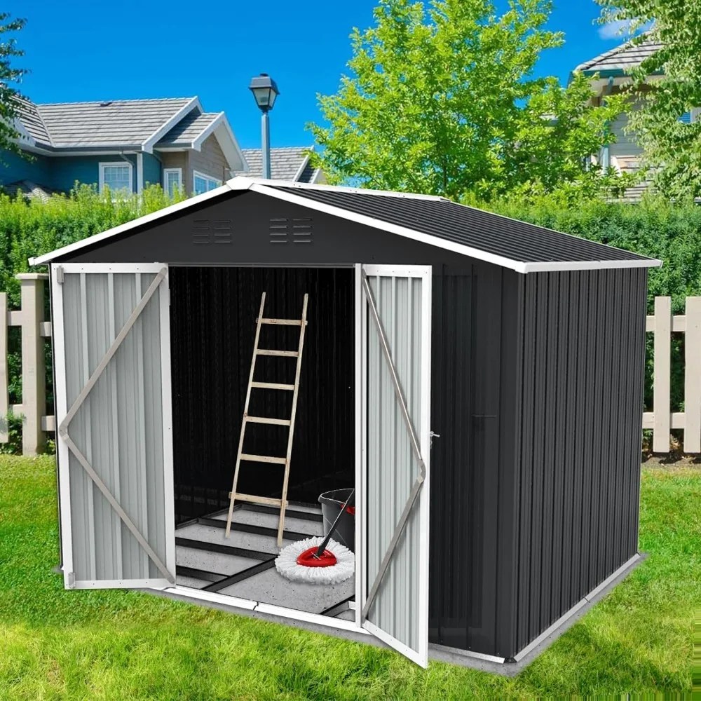 Sheds Outdoor Storage Booth Lawn Backyard Tool Shed for Garden Black 8 X 6 Ft Outdoor Storage Shed Patio Buildings Supplies Home