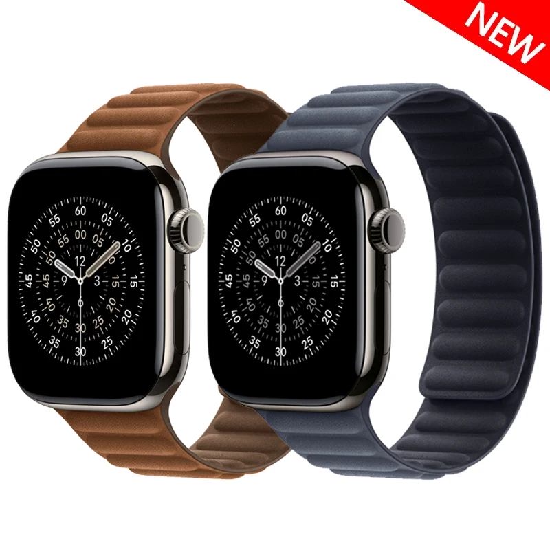 Bracelet For apple watch band 44mm 40mm 45mm 41mm 46 49mm Magnetic Loop iWatch series 11 9 8 7 SE 6 ultra2 3 Leather Link Strap