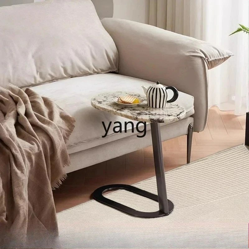 LHM  Italian minimalist marble movable small coffee table creative living room sofa oval edge table