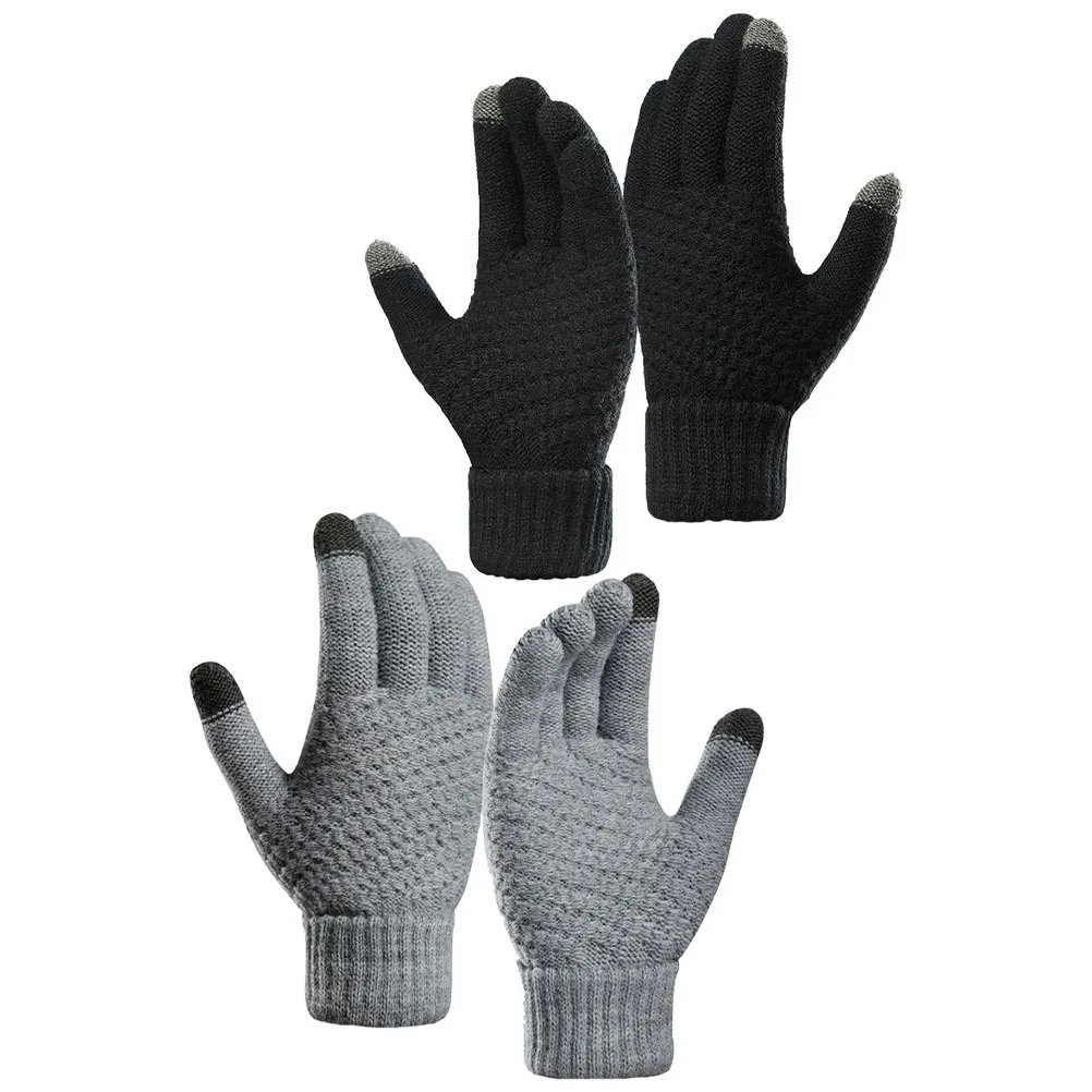 

2pcs Screen Warm Knitted Gloves Women Knitted Gloves For Men Women Winter Anti-Cold Full Hand Protection Jacquard Design