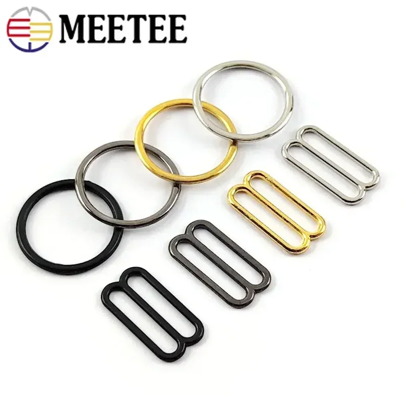 50/100Sets Metal O Ring Buckles Bikini Bra Clothes Adjust Slider Clasp Underwear Strap Connect Hook Sewing Hardware Accessories