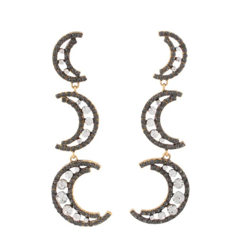European and American style long, light luxury retro high-end fashion exaggerated crescent gemstone earrings