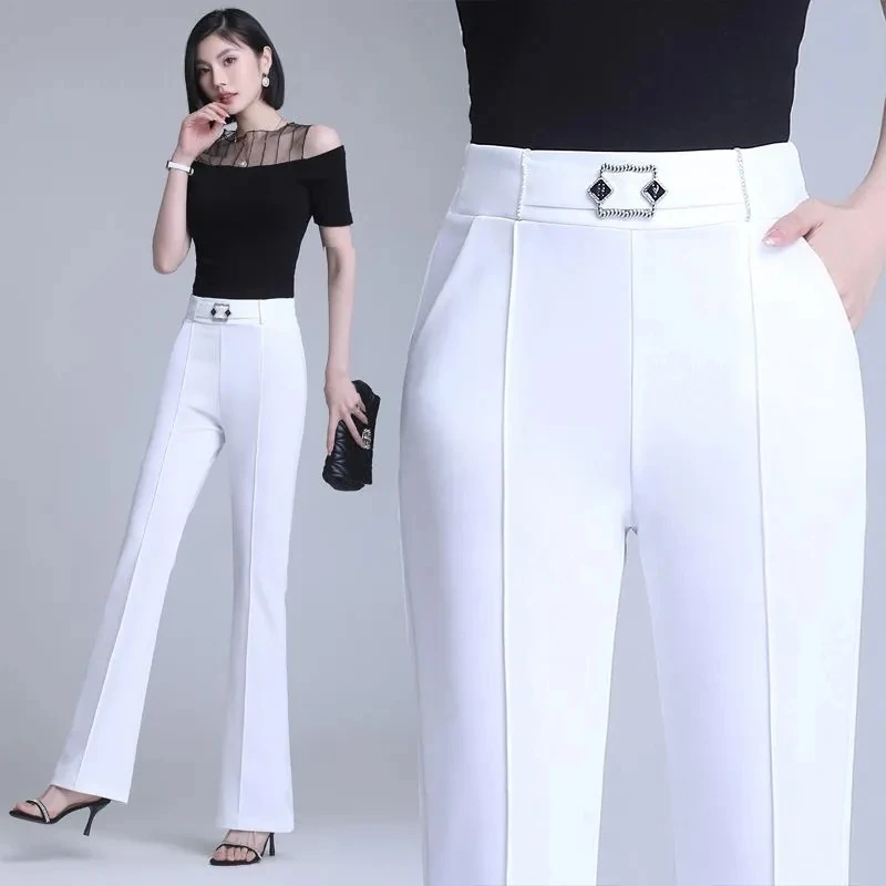 High Waist Flare Pants Women Spring Autumn New Drop Feel Relaxed Straight Suit Pants Fashion Wild Casual Trousers White Black