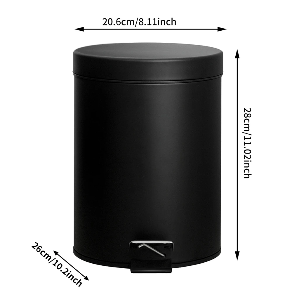 ORZ Black Round Step Trash Wastebasket Garbage Container Bin with Lid for Bathroom Powder Room Bedroom Kitchen