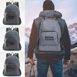 Lightweight Foldable Backpack Sports Travel Hiking Climbing Bag Text Printed Portable Outdoor Pack for Women Men Travel Storage