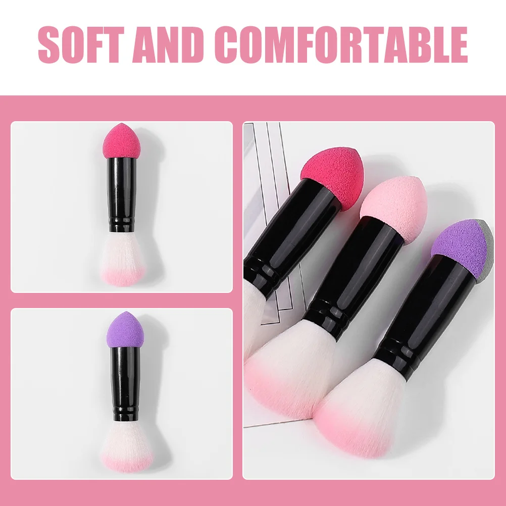 3 pçs pincéis de maquiagem de ponta dupla blush pó escova acabamento natural macio compacto portátil contorno escova dupla face maquiagem
